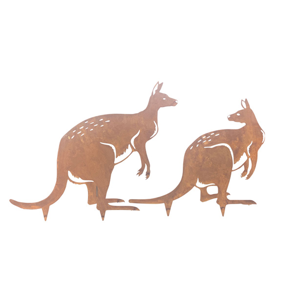 Decorative Garden Stakes – Rust Kangaroo Couple Garden Stakes