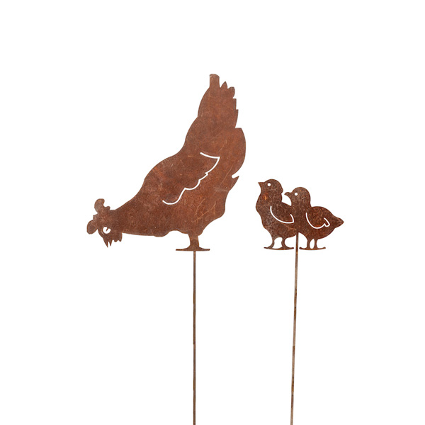 Chickens Feeding Silhouette- Rust Set Of 2